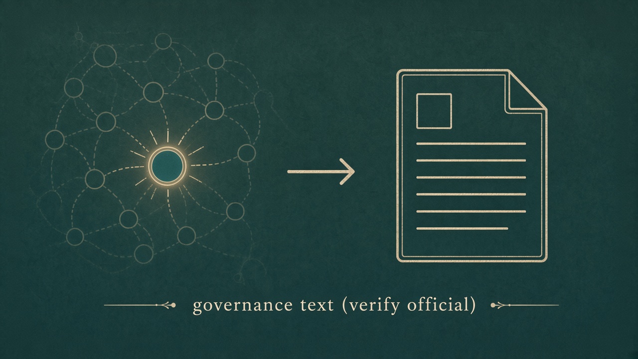 Arrow from map node to document icon labeled governing text — verify official