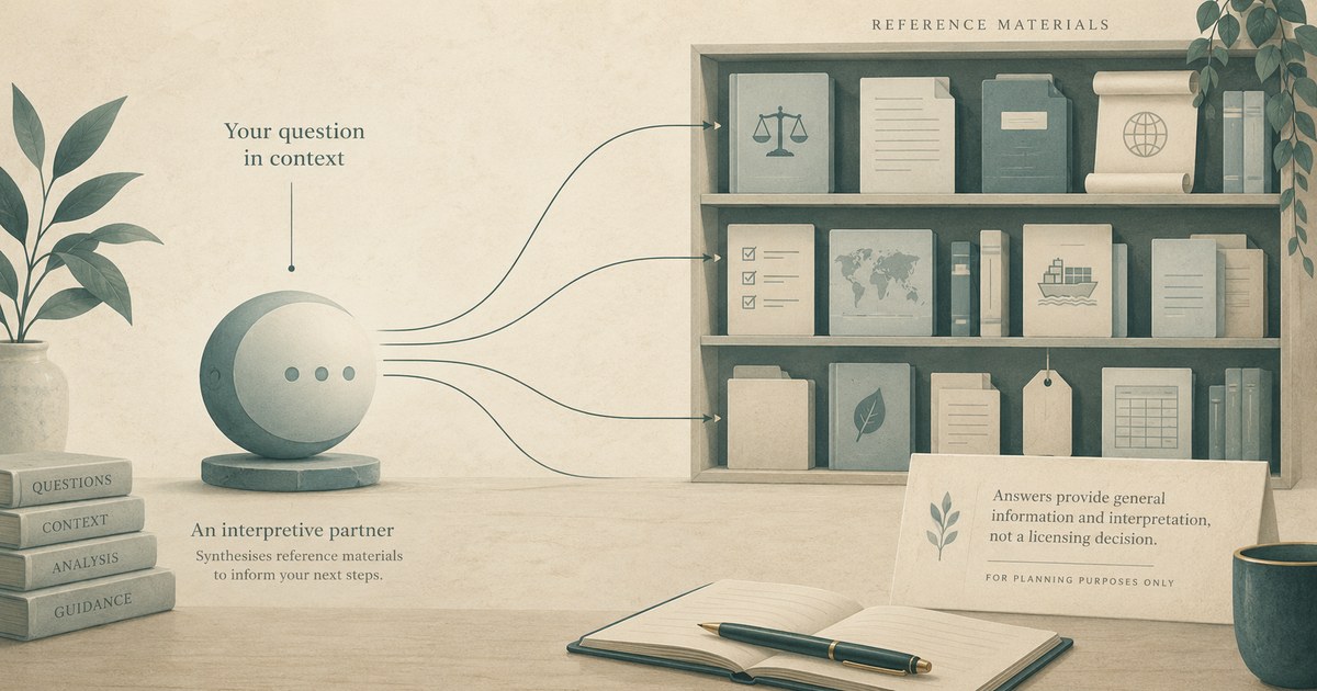 Schematic: agent corpus install path — answers are not a licence decision